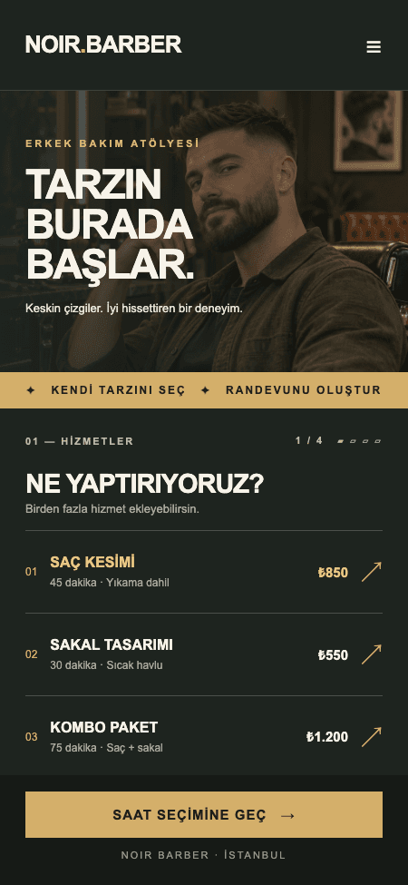 Ayır berber randevu sayfası tema önizlemesi