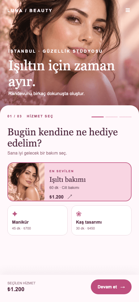 Ayır güzellik salonu randevu sayfasında hizmet seçimi
